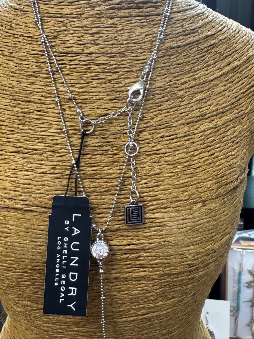 Forever 21 Silver-Tone Layered Lariat Necklace with Crystal Charm